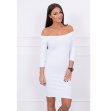 Vrúbkované šaty s výstrihom MI8974 biele