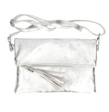 Borsa a mano in vera pelle 668 argento Made in Italy