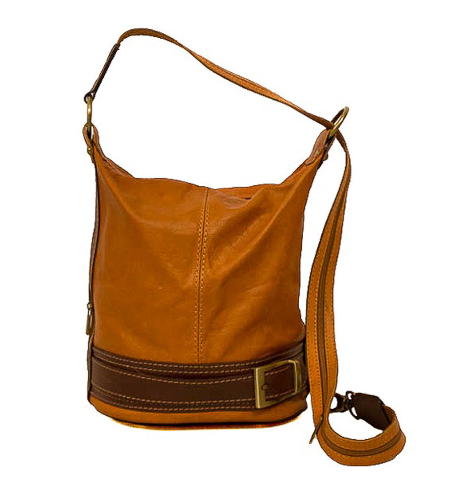 Genuine Leather Shoulderbag/Backpack 1201 cognac Made in Italy