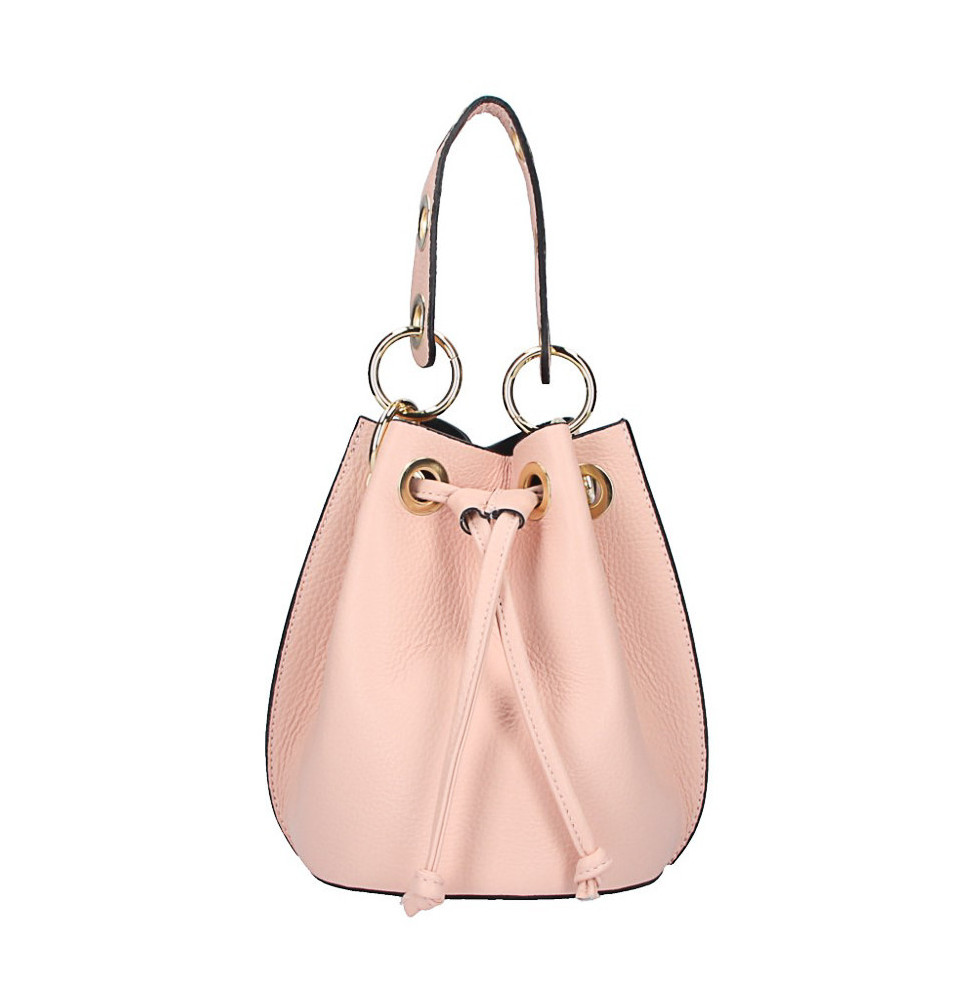 Růžová kožená kabelka ve tvaru pytle 5319