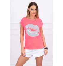 Női póló MI8985 neon rózsaszín nyomtatással