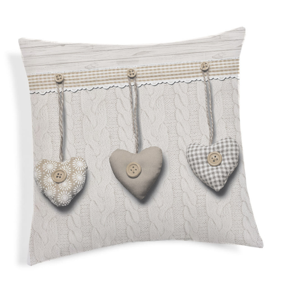 Pillowcase Hanging hearts beige 40x40 cm