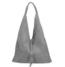 Tmavě šedá kožená kabelka na rameno v úpravě semiš 184
