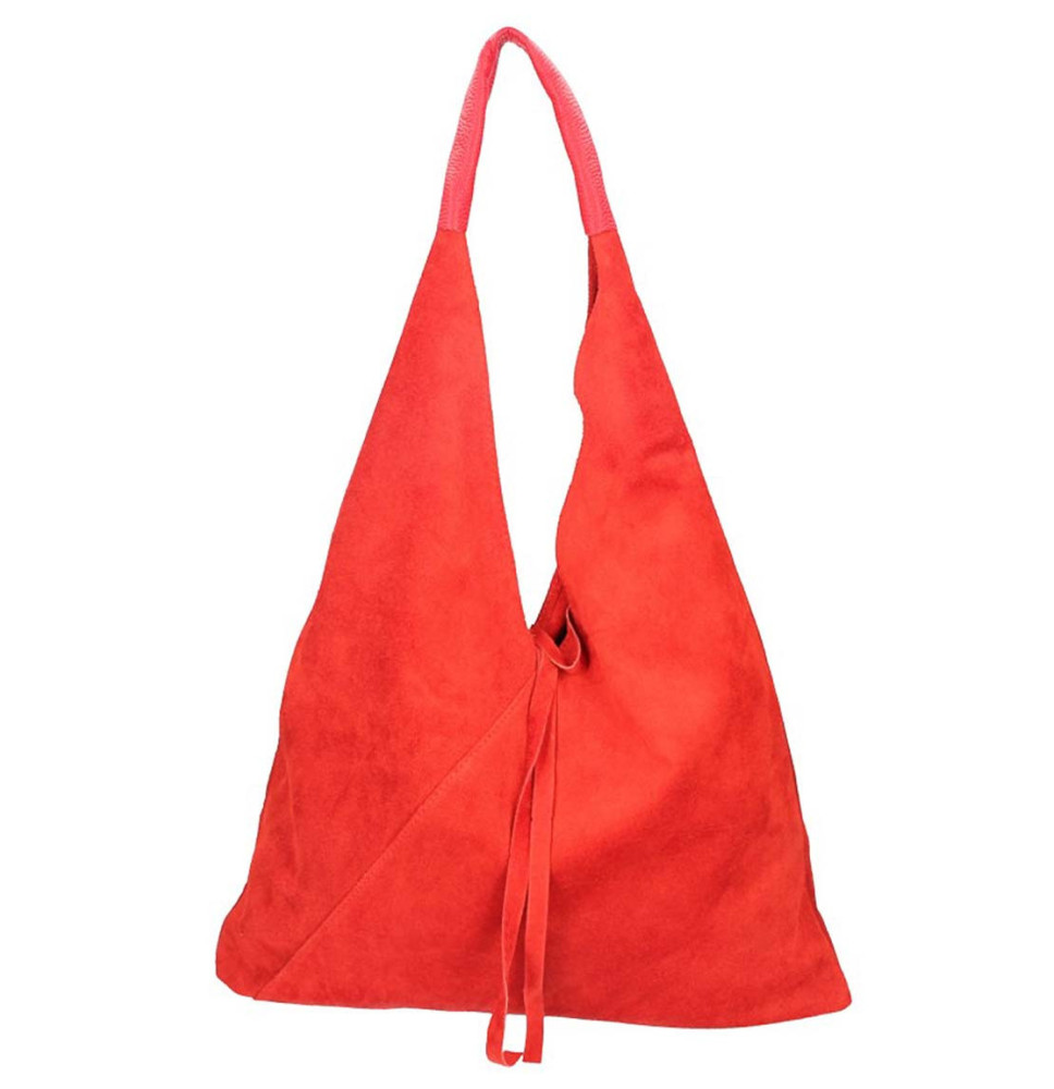 Rudá kožená kabelka na rameno v úpravě semiš 184