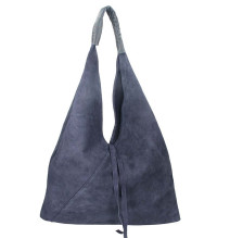 Tmavě modrá kožená kabelka na rameno v úpravě semiš 184