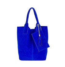 Azurově modrá kožená kabelka v úpravě semiš 804 Made in Italy