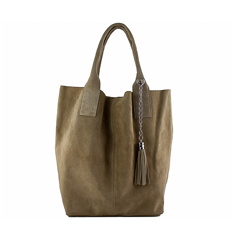 Tmavě šedohnědá kožená kabelka v úpravě semiš 804