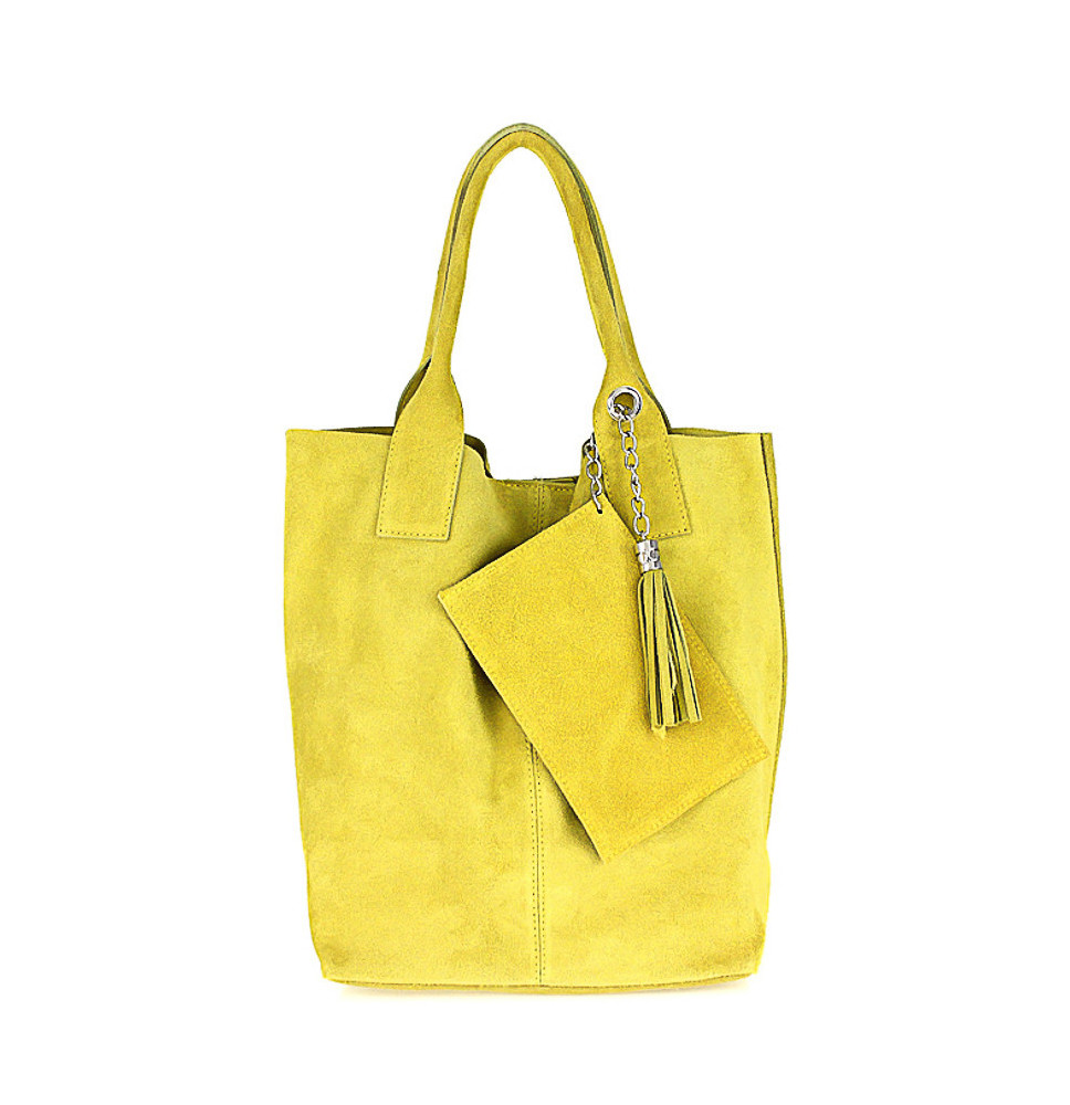 Žltá kožená kabelka v úprave semiš 804 Žltá