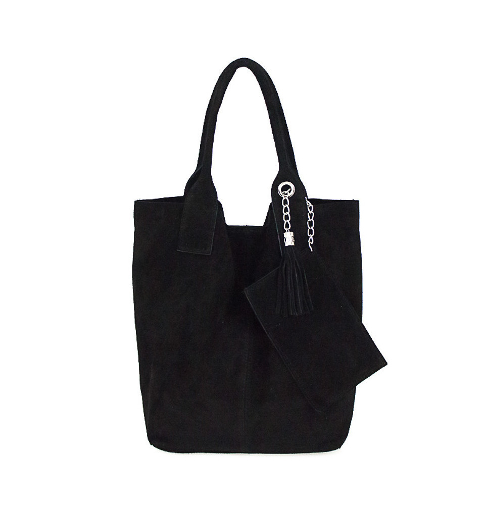 Genuine Leather Maxi Bag  804 black
