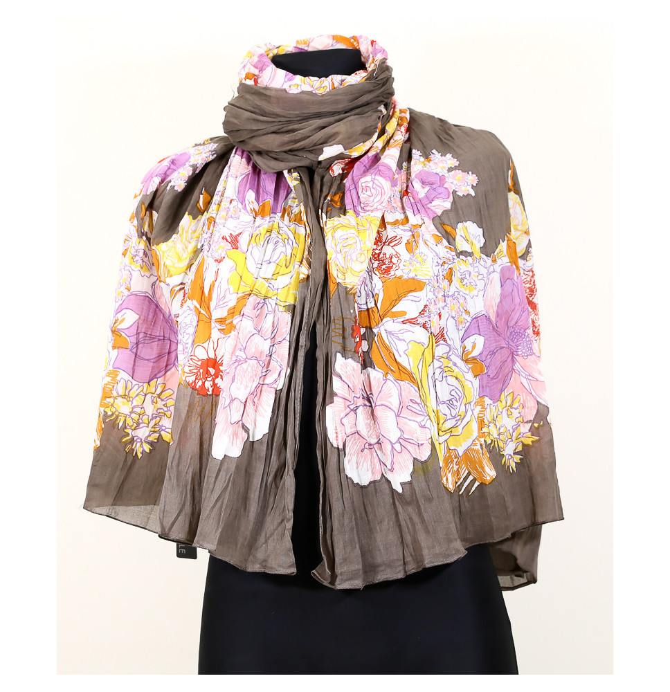 Women's foulard 909 brown with flowers Basile