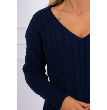 Ladies sweater with neckline 2019-33 dark blue