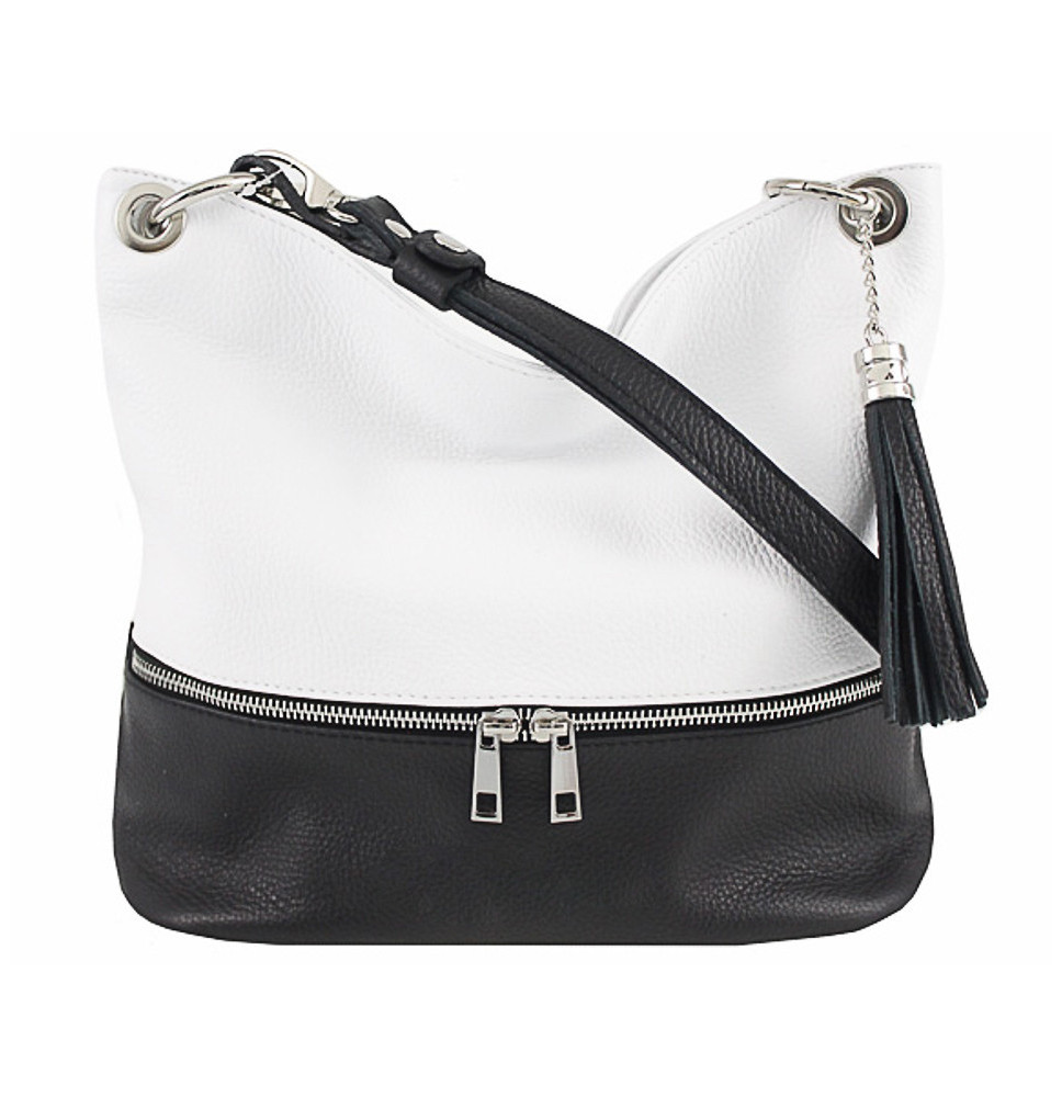 Leather shoulder bag MI143 blcak+white Made in Italy
