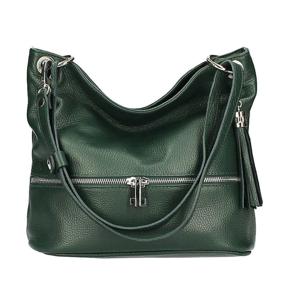 Leather shoulder bag MI143 dark green Made in Italy