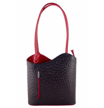 kožená kabelka na rameno/batoh 1260 černá+rudá Made in Italy