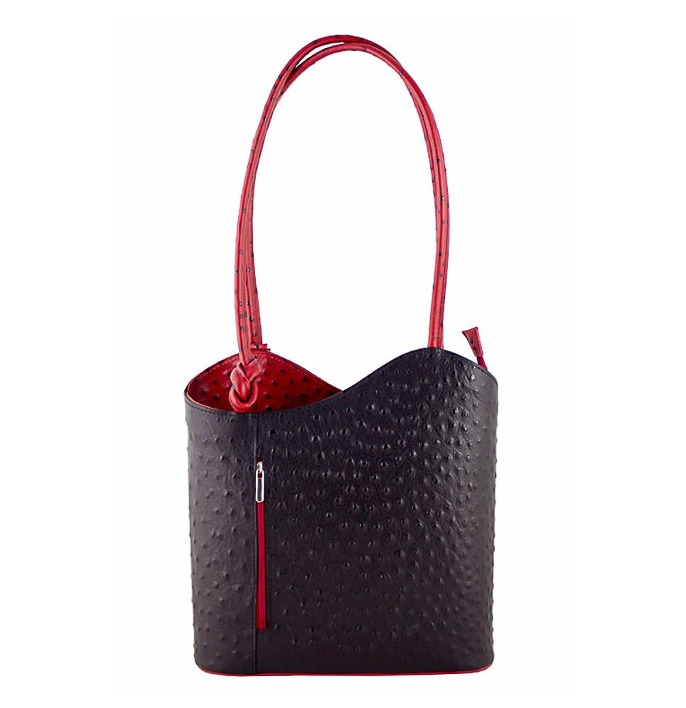 Leather shoulder bag/Backpack 1260 black+red Made in Italy