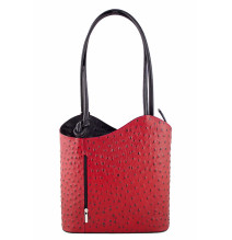 Kožená kabelka na rameno/batoh 1260 červená+čierna Made in Italy