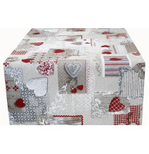 Fabric patchwork with red hearts