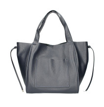 Genuine Leather Maxi Bag 1112 dark blue Made in Italy