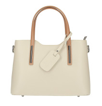 Kožená kabelka do ruky 1364 béžová+koňak Made in Italy