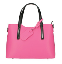 Borsa a mano in vera pelle 1364 fucsia+nero Made in Italy
