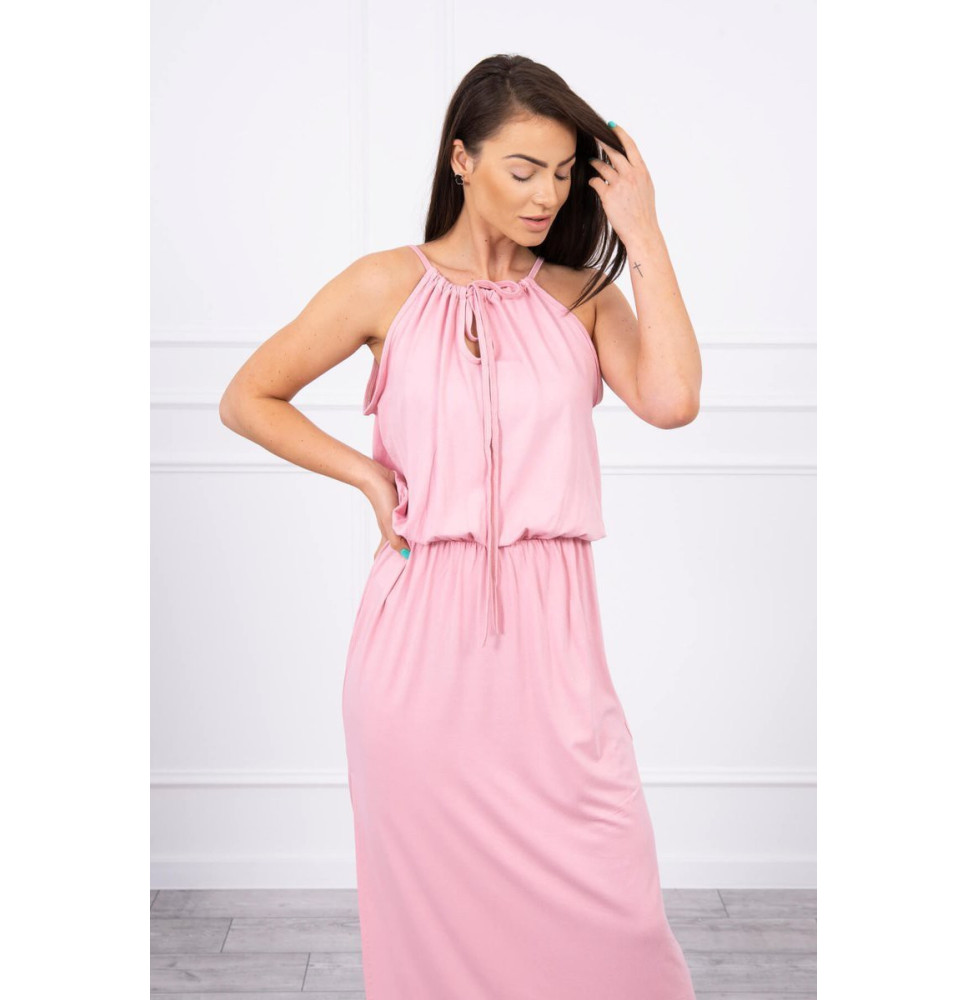 Dlouhé šaty s rozparkem MI8893 pudrově růžové