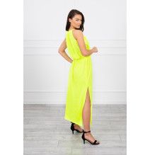 Long dress with slit MI8893 yellow neon