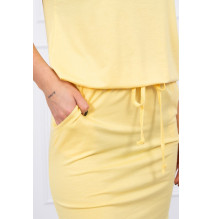 Viskózové šaty zviazané v páse s krátkym rukávom MI9074 žlté