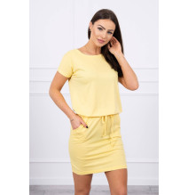 Viscose dress tied at the waist with short sleeves MI9074 yellow