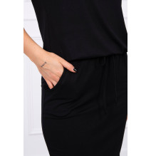 Viskózové šaty zviazané v páse s krátkym rukávom MI9074 čierne
