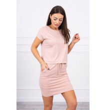 Viskózové šaty zviazané v páse s krátkym rukávom MI9074 pudrovo ružové