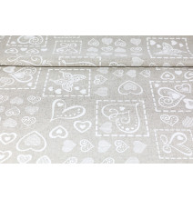 Dekoračná látka motýle a srdiečka biele, šírka 140 cm