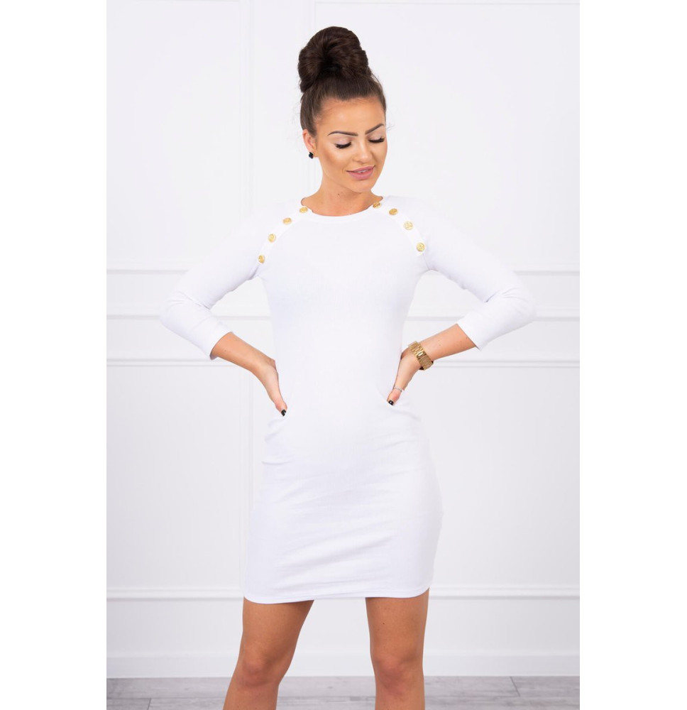 Women's dress decorated with buttons MI5918 white