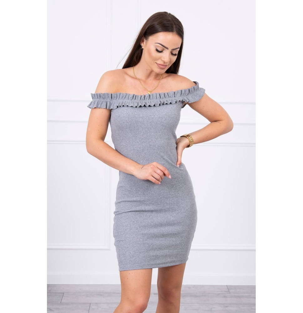 Of the shouldrer dress with frills MI9097 gray