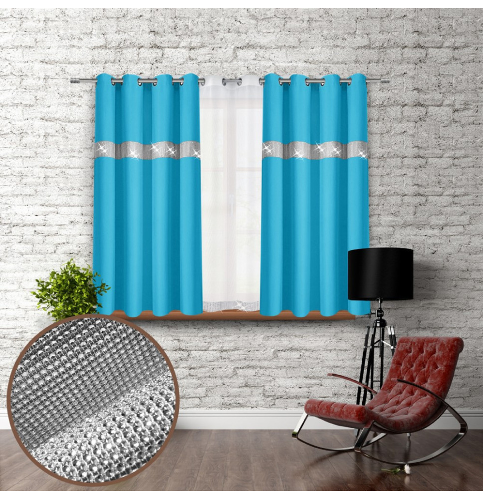 Curtain on rings with mirrors 140x160 cm turquoise blue