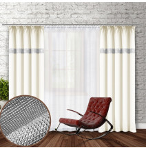 Curtain with plater tape and with zircons 140x250 cm cream
