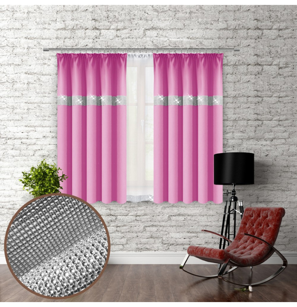 Curtain with plater tape and with zircons 140x160 cm light pink