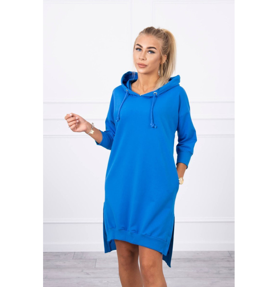 Dress with extended back and with e hood MI9078 bluette