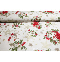 Dekorační látka bavlna Vánoční růže béžová, š. 140 cm