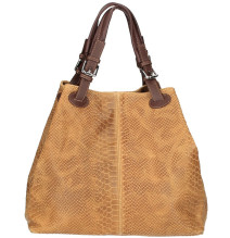 Borsa in vera pelle stampa pitone 35 cognac