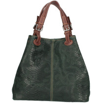 Genuine Leather Handbag Python stamp 35 dark green