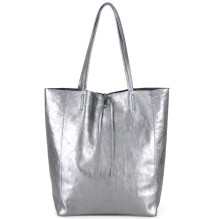 Kožená shopper kabelka 396 strieborná