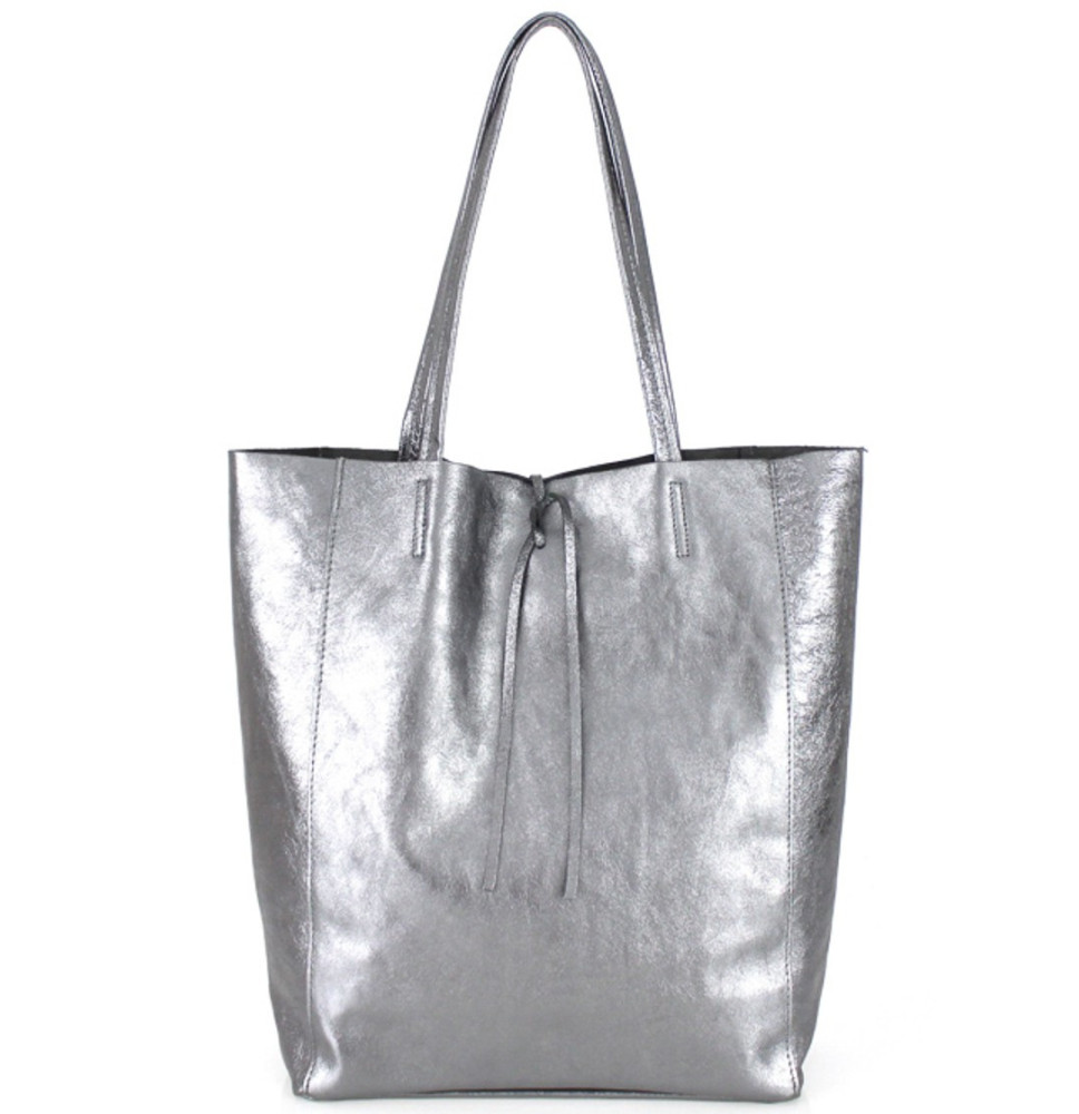 Genuine Leather Maxi Bag 396 silver