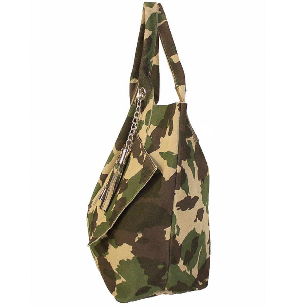 Vojensky zelená kožená kabelka v úprave semiš 804 Zelená