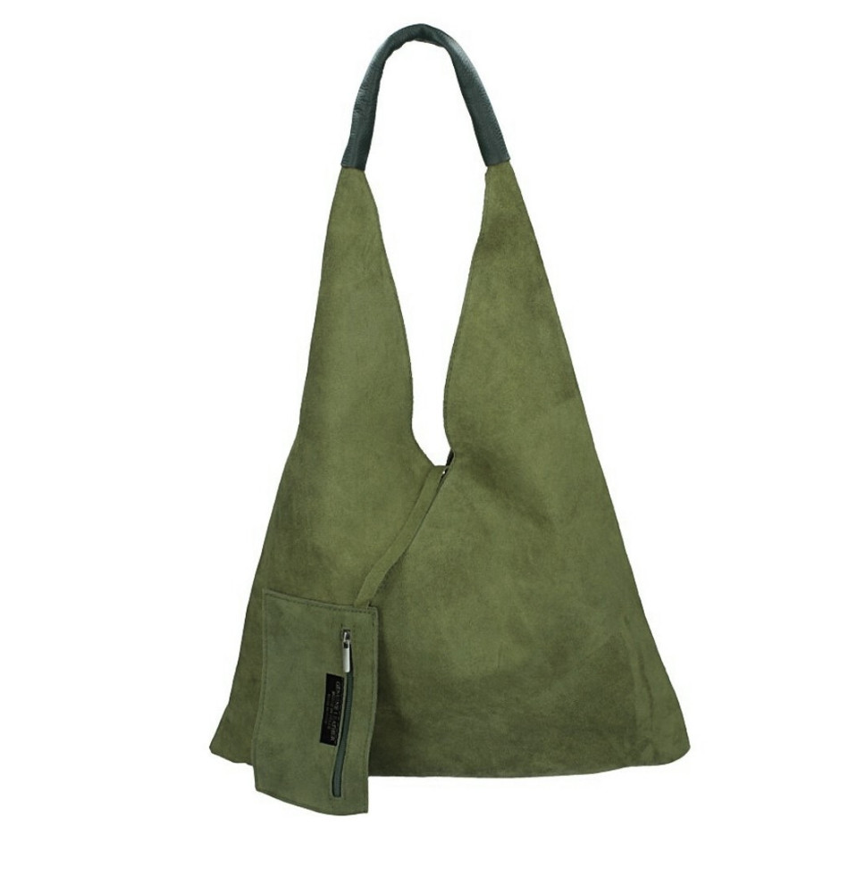Vojensky zelená kožená kabelka na rameno v úprave semiš 184 Zelená