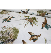 Fabric Cotton panama ducks and pheasants, h. 140 cm