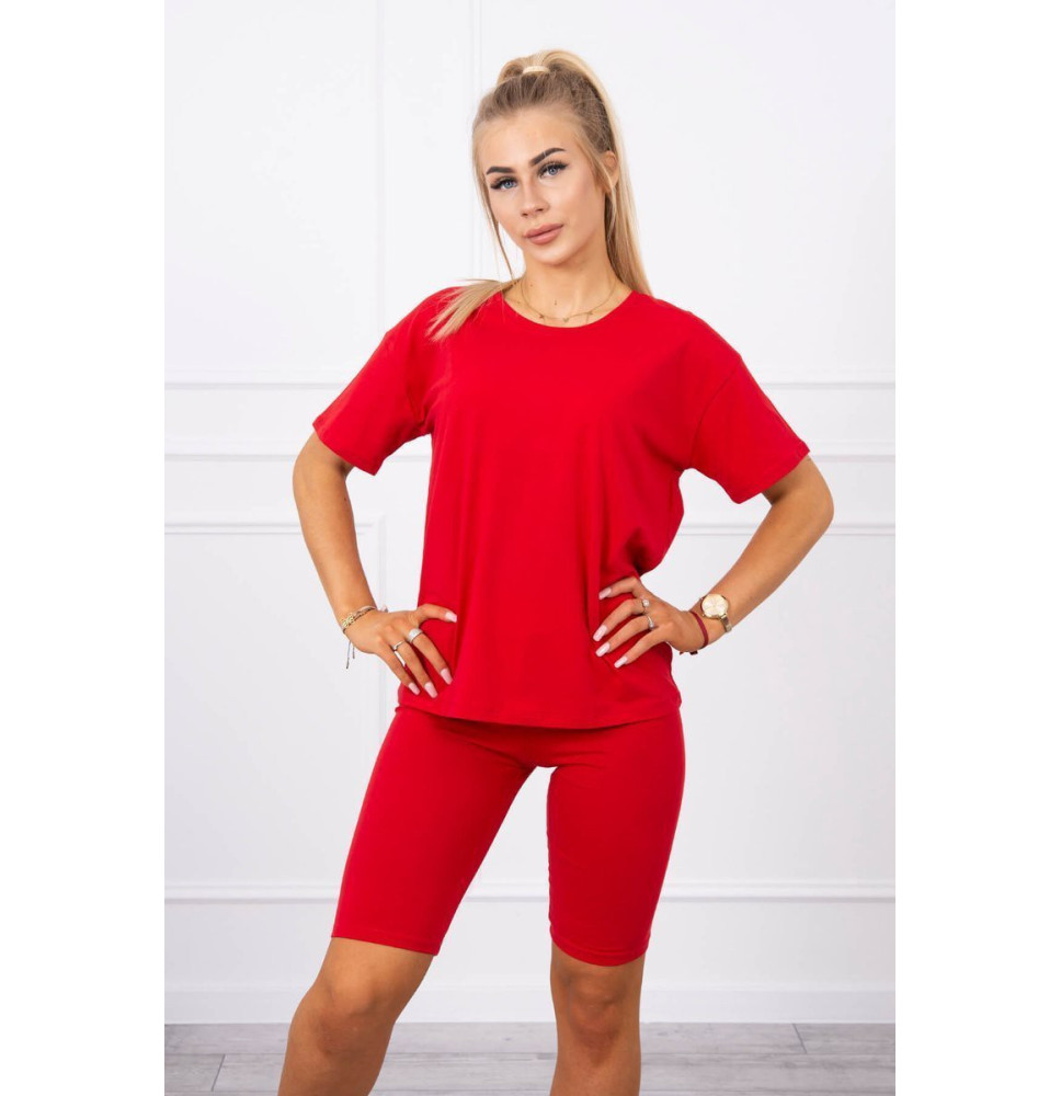 Set top da donna con leggings corti MI9099 rosso