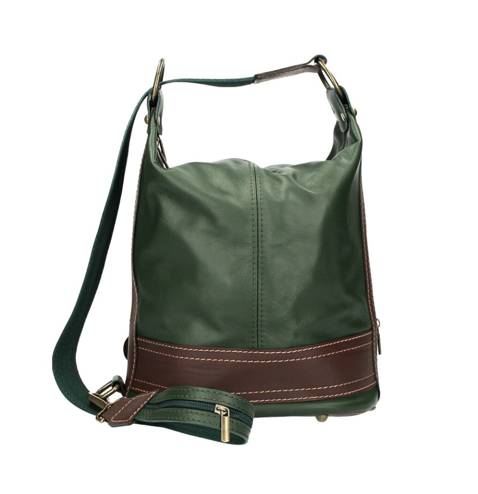 Dámska kožená kabelka/batoh 1201 tmavozelená Made in Italy Zelená
