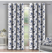 Curtain on rings 140x250 cm white with blue flowers