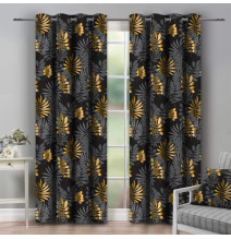 Tenda su anelli  140x250 cm nero con foglie