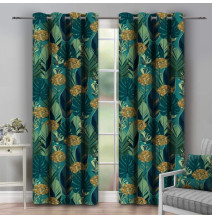 Tenda su anelli  140x250 cm foglie verde scuro